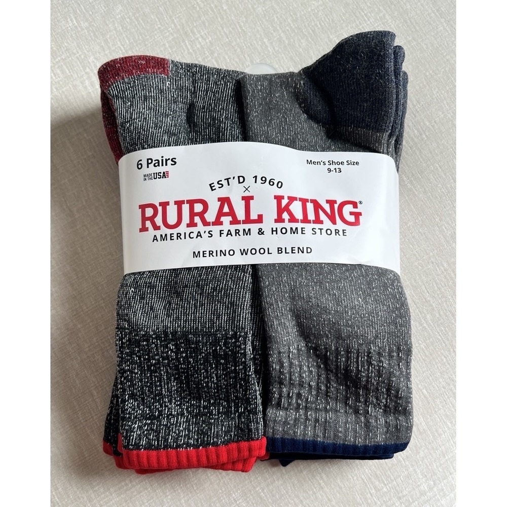 Mens Merino‎ Wool Blend Sock 6 Pack Thermal Outdoor Hiking Winter Work Boot Crew